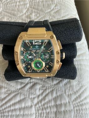Men's Gold-Tone Chronograph Watch with Green Dial